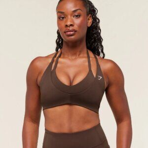 Gymshark Reps T Back Sports Bra Womens Medium Brown Light Support Workout Gym